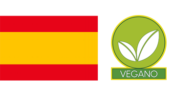 Bandera de España rojo amarillo rojo y Sello verde Vegano Vital Ballance
